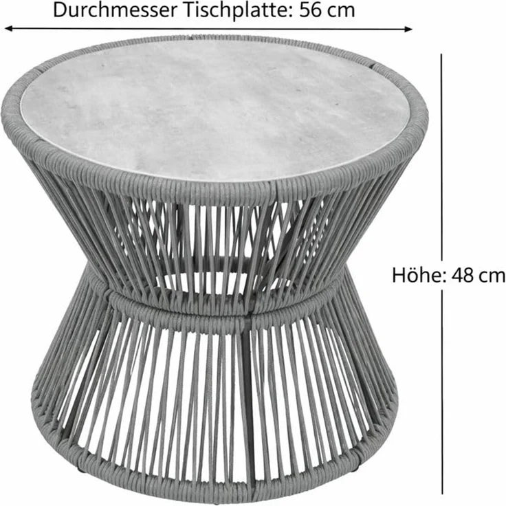 DEGAMO Gartentisch ANCONA, Beistelltisch 56cm rund, 48cm hoch, Rope grau + Glas – Bild 3