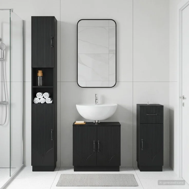 vidaXL 3-teiliges Badezimmer-Schranksystem HOORN Schwarz Holzwerkstoff 3417874 – Bild 1
