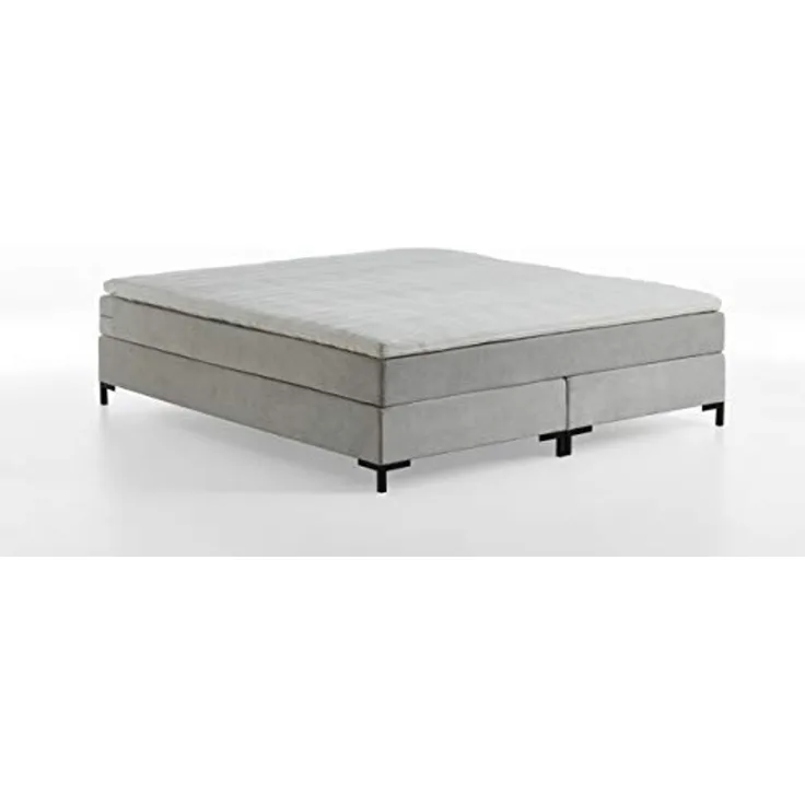 Atlantic Home Collection Romy Boxspringbett ohne Kopfteil, Taschenfederkernmatratze, Härtegrad 3, inklusive Topper, Hellgrau, 160x200 cm