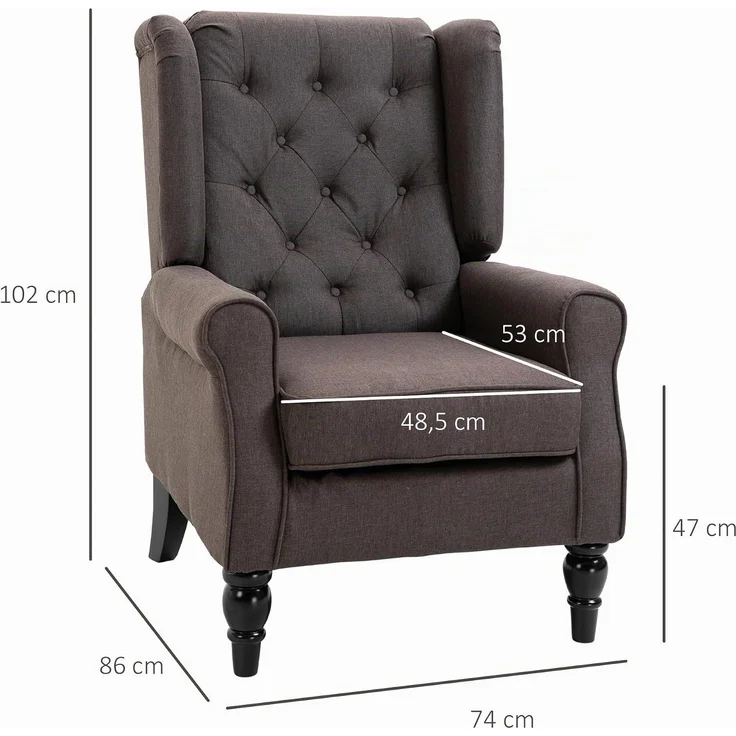HOMCOM Einzelsessel, Polyester, Holz, Braun, B74 x T86 x H102 cm – Bild 3