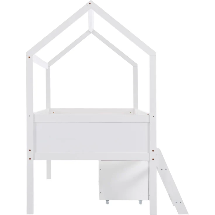 Merax Hausbett Kinderbett Jugendbett 200x90 Mit Schubladen und Ablagefächern Geeignet für Jungen und Mädchen Mit Anti-Drop-Geländer, Weiß – Bild 8