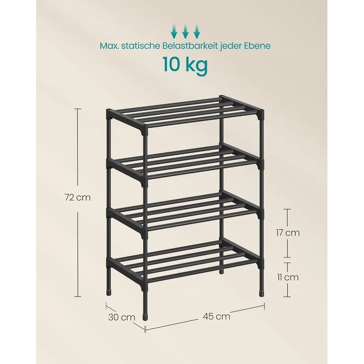 SONGMICS Schuhregal, 4 Ebenen, Schuhablage schmal, Schuh-Organizer Metall, 30 x 45 x 66 cm, schwarz – Bild 3