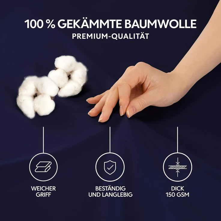 Dreamzie Premium Spannbettlaken 80x160 cm, Spannbetttuch für Dicke Matratzen bis zu 12 cm, Bettlaken 100% Jersey Baumwolle, 150 g/m², Oeko-TEX Zertifiziert - Dunkelblau – Bild 2