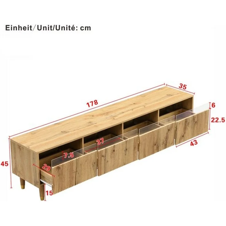 STILVORA Sideboard mit Lowboard&Couchtisch,Möbelset Wohnzimmerset mit LED&Acrylfront (TV-Schrank+Wohnzimmertisch, 2 St, Couchtisch 110x50x40cm + TV-Ständer 178x35x45cm), Wellenstruktur und Acrylfronten, Gold-Design – Bild 4