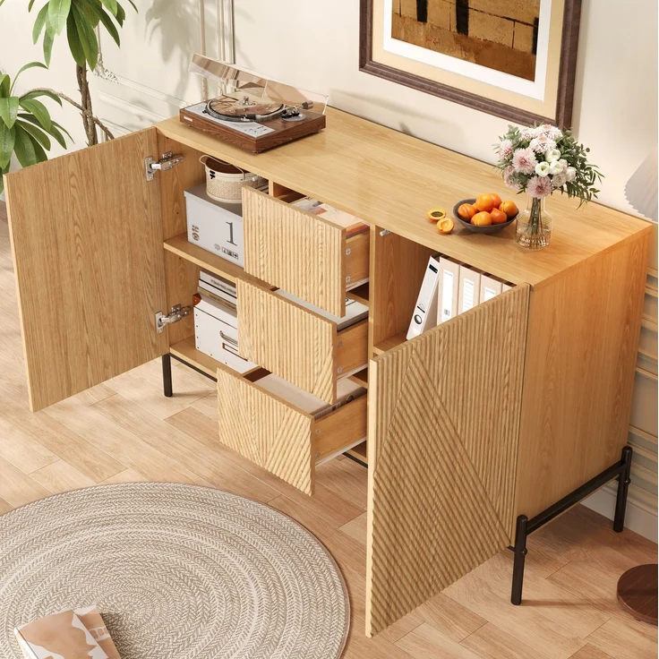 DESVIAE Sideboard mit 2 Türen und Schublade 115,5x76x40 cm MDF Natur – Bild 3