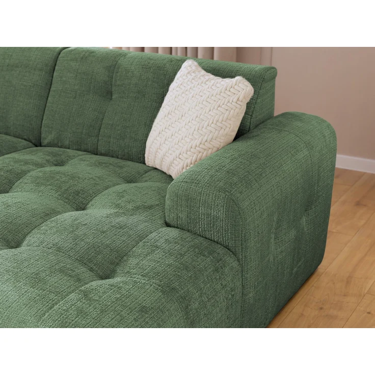 luma-home Modernes Ecksofa mit Ottomane rechts, mit markanten Steppungen, Chenille in Grün, 234 x 161 x 79cm – Bild 5