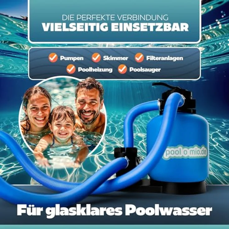 poolomio Poolschlauch 38mm / 50 m für Poolpumpen, hochwertiger Wasserschlauch flexibel, UV & Chlorwasser-beständiger Schwimmbadschlauch, Pumpenschlauch, Poolschläuche aus Europa, Blau – Bild 3