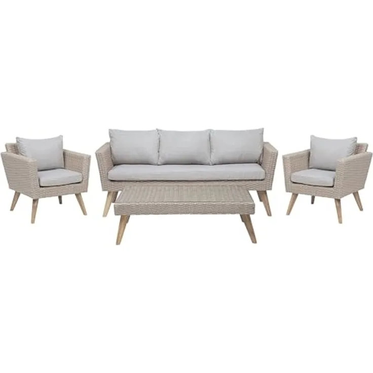 Beliani 'VITTORIA' Lounge Set mit Tisch, Taupe, 120 cm