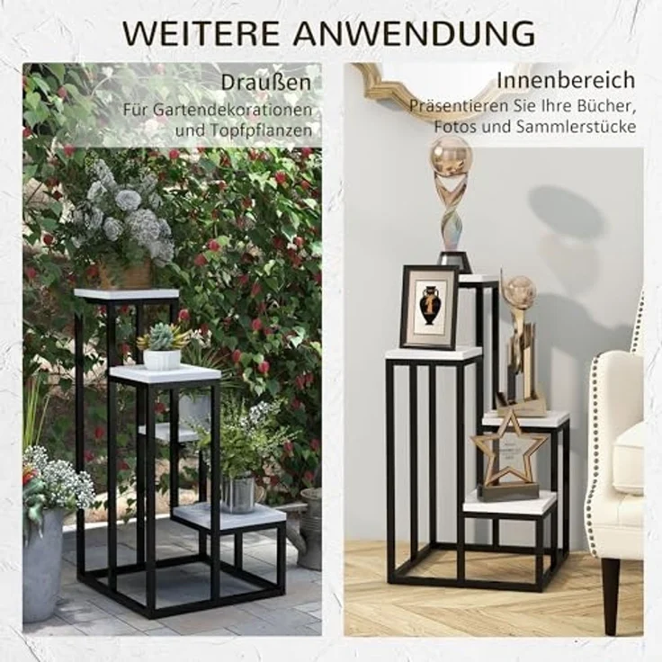 Outsunny Pflanzentreppe Pflanzenständer Stahl, Blumenregal mit 4 Ebenen (Pflanzenregal, 1 St, Blumenständer), für Garten, Balkon, Stahl, Weiß – Bild 5
