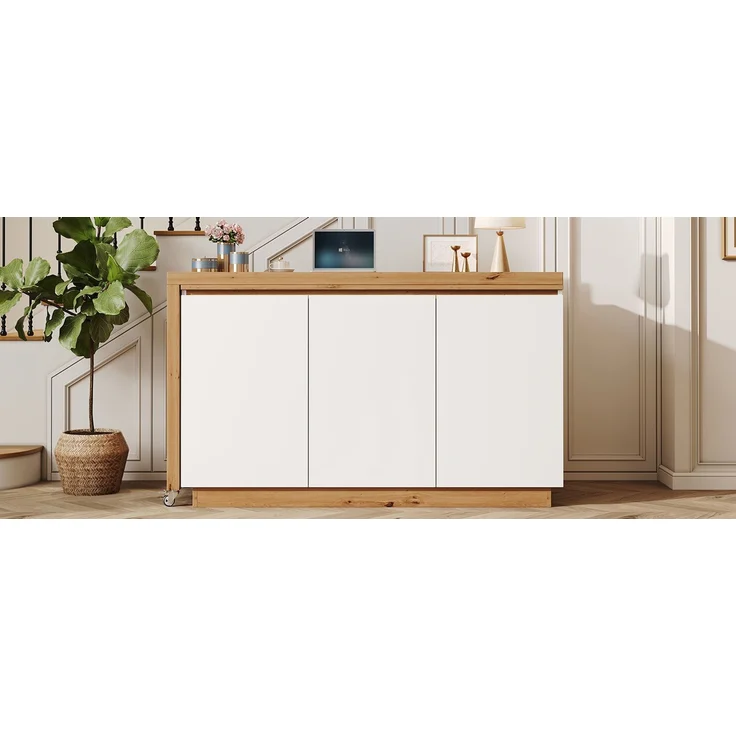 ZUBALIYA Schreibtisch mit feststellbaren Rollen – multifunktionales Design, 4 cm dickere, drehbare Tischplatte, fest arretierbar, weiß/Eiche, Faltbarer Schreibtisch, Eckschreibtisch, Sideboard,Dicke Materialie – Bild 17