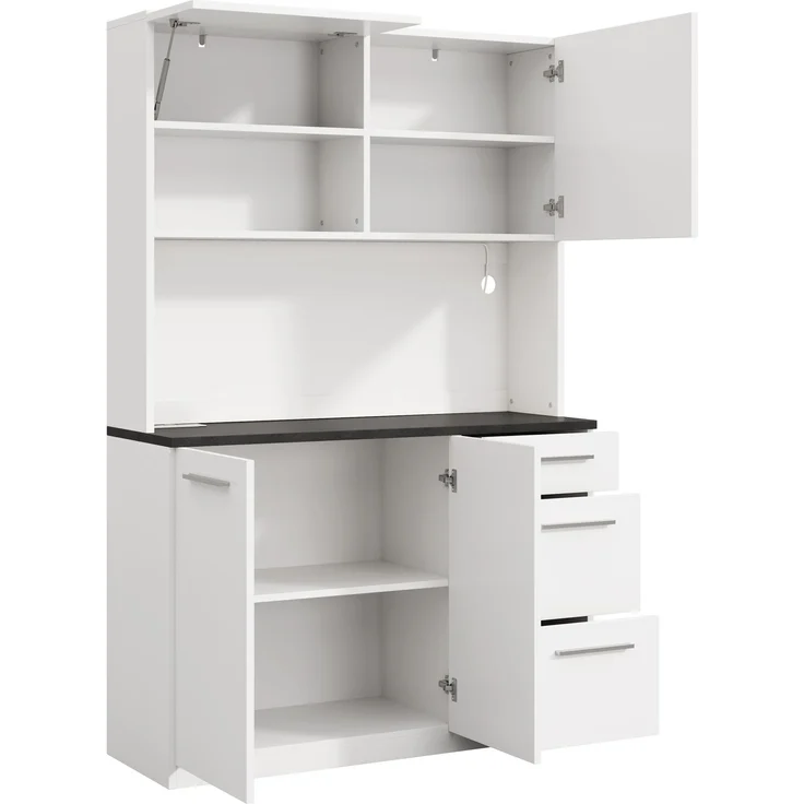 Buffetschränke, Esszimmer-Hochschrank 120×40×180 cm, mehrstufigem Stauraum, integrierter Steckdose sowie USB-C- und USB-A-Anschlüssen,Mit farbigem Lichtstreifen, Weiß – Bild 13