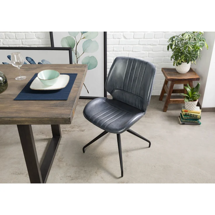 Stuhl Echtleder 51x61x84 blau IRON LABEL #511 - 2er Set – Bild 2
