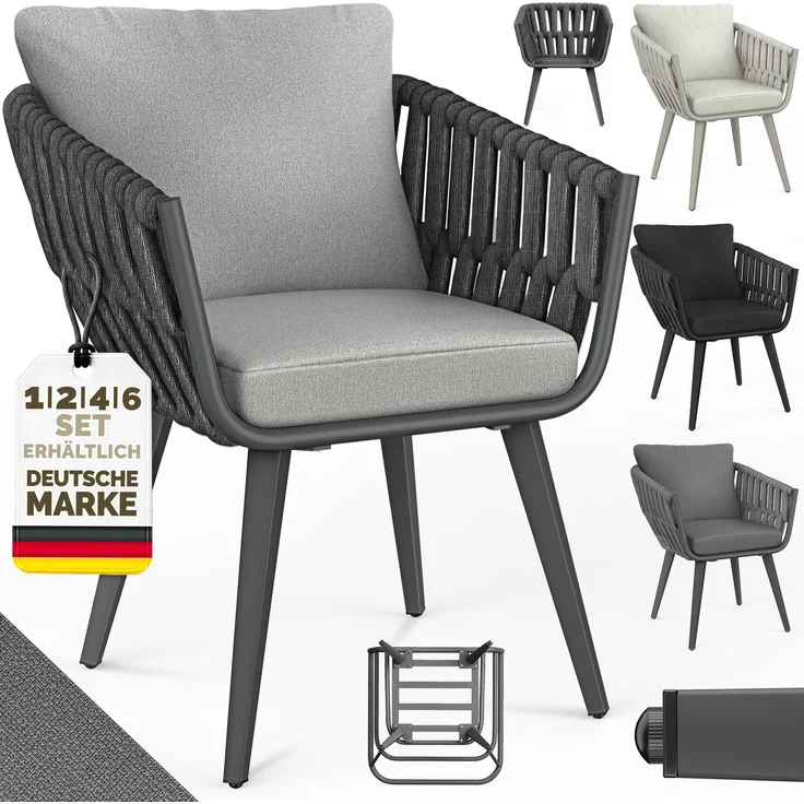 tillvex® Gartenstuhl 6er Set Wetterfest mit Armlehne | Outdoor Stühle bis 160kg belastbar | Gartenstühle UV-beständig | Terrassenstuhl Sessel Gartenmöbel Terrasse Balkon Garten – Bild 1