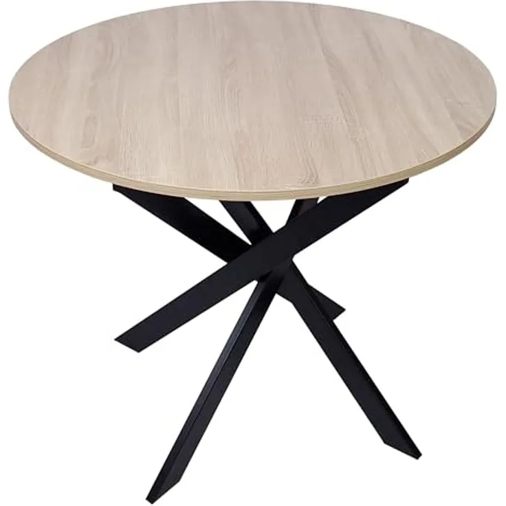 Skraut Home - Runder Fester Esstisch | Modell Zen | Wohnzimmer | 90 x 90 x 77 cm | Kapazität für 4 Personen | Widerstandsfähige Materialien (Eiche + Schwarze Beine, 90cm)