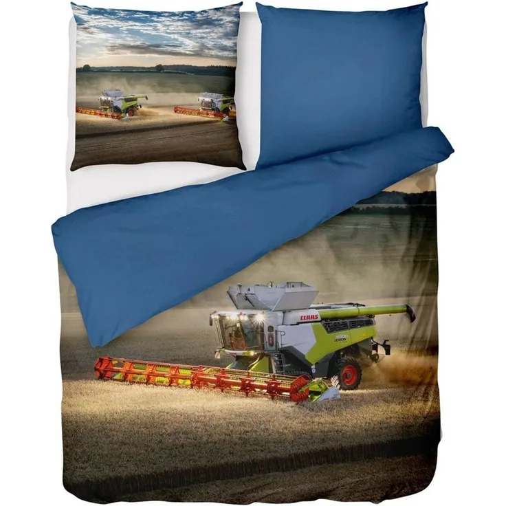 LINKHOFF Bettwäsche CLAAS Bettwäsche 135x200 + 80x80 cm 2tlg. – Mähdrescher LEXION, 100% Baumwolle – Renforcé Kinderbettwäsche mit Reißverschluss