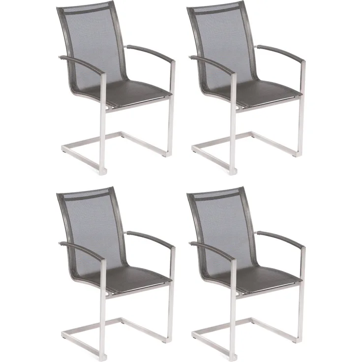 Sonnenpartner 4x Freischwinger Millenium Edelstahl/Textilen metallic Gartensessel