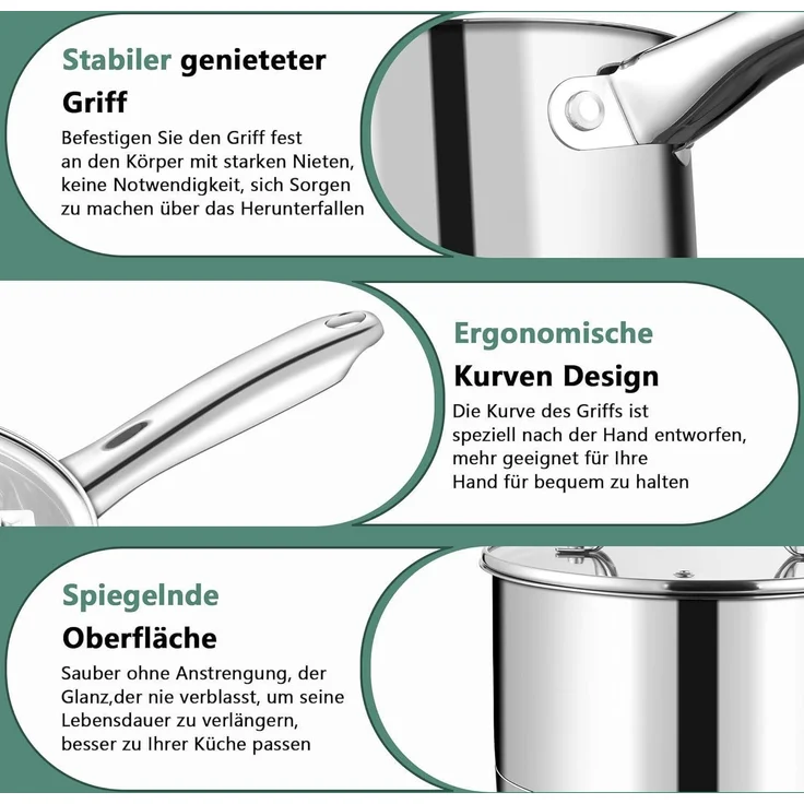 TEAMFAR Stielkasserolle 16cm Edelstahl Induktion Glasdeckel 1,9L – Bild 4