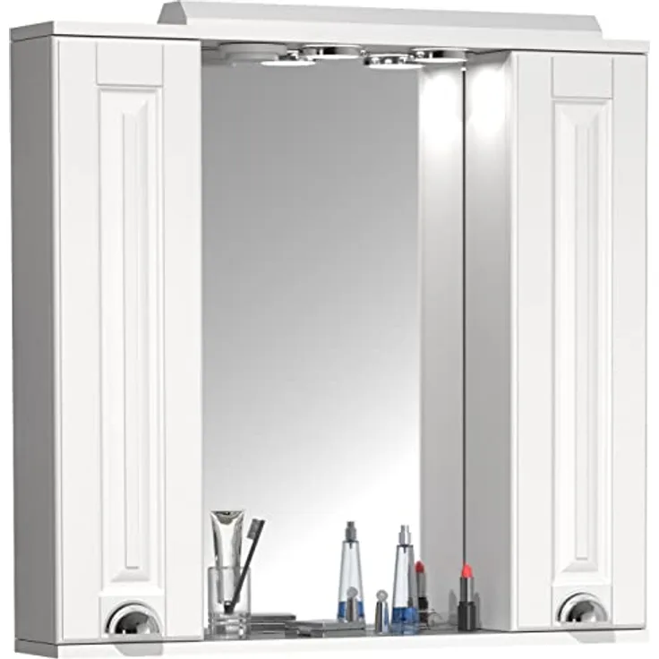 MID.YOU Spiegelschrank, Weiß, Metall, 4 Fächer, 75x71x14 cm, mit Drehtüren