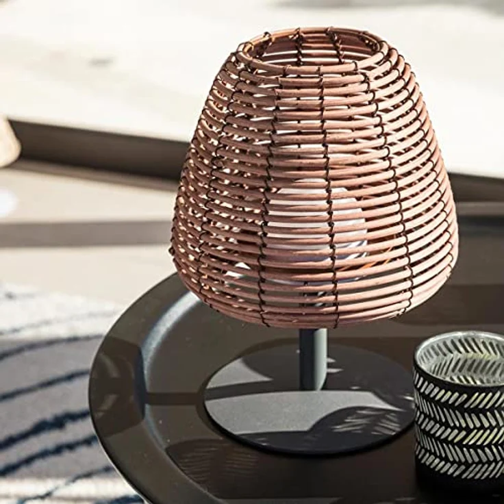 LUMISKY Bohème, kabellose LED-Nachttischlampe aus Rattan und Stahl, dimmbar, weiß, spritzwassergeschützt, 25 cm Höhe – Bild 9