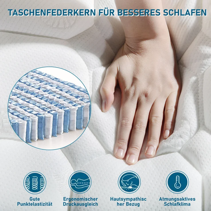 Polsterbett Einzelbett Leinen, mit Smart-LED, 4-fach Ladestation & Hydraulikstauraum, 90x200 cm, Beige, mit Matratze – Bild 8
