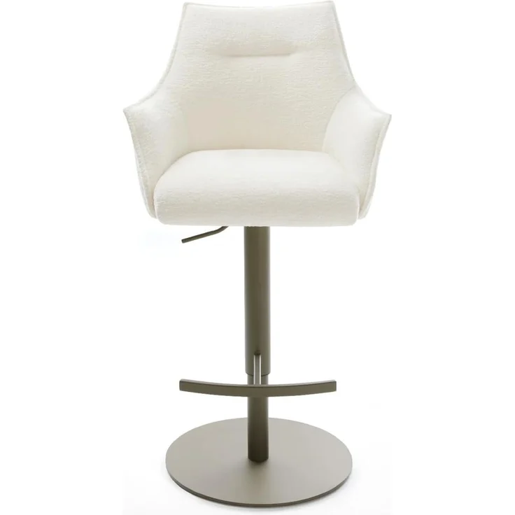 Barstuhl Alja-Flex Bouclé Soft Beige Drehfuß höhenverstellbar Metall Titanfarben Taschenfederkern – Bild 3