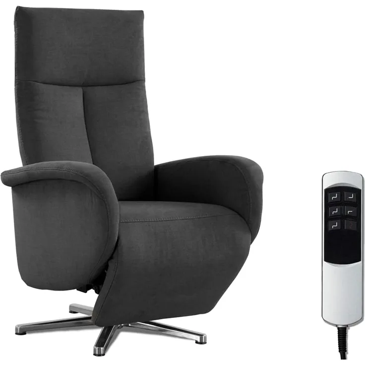 CAVADORE TV-Sessel Juba / Pflegeleichter Fernsehsessel mit elektrisch verstellbarer Relaxfunktion / 2 E-Motoren / 75 x 112 x 82 / Soft Clean Bezug, Dunkelgrau
