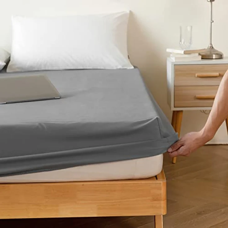 KONO Bedding Spannbettlaken - Gebürstete Mikrofaser Spannbetttuch - 30 cm Tiefe Tasche (Grau, 180x200 cm) BS-3 180 GY – Bild 7