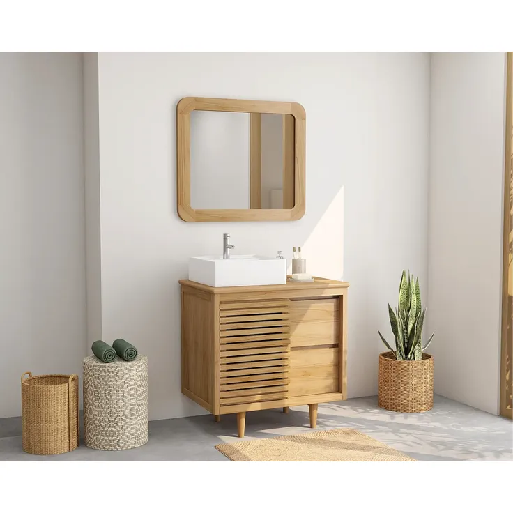 Vente-unique - TORAJA Waschbeckenmöbel Holz, Platte Beige - B 55 cm x H 80 cm x L 80 cm