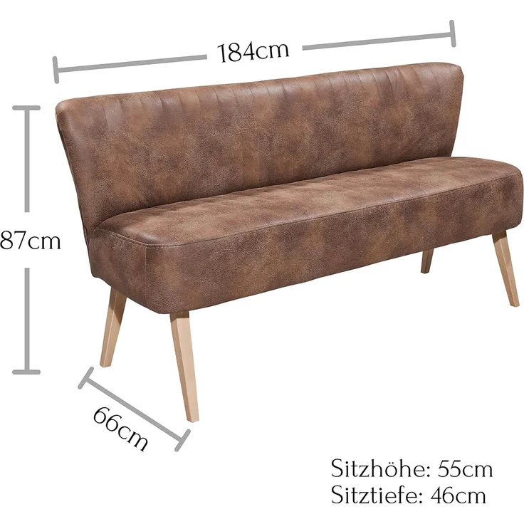 Diningsofa Markus / Marcel, Echtholz, Mikrofaser, Braun, 182 x 87 x 69 cm – Bild 3