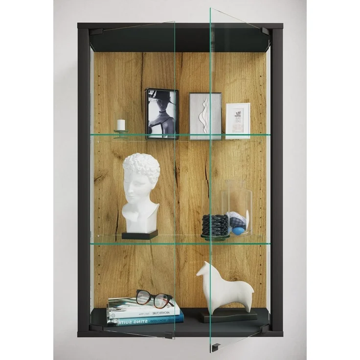 VCM Wandvitrine Udina 921805 Schwarz / Honig-Eiche H. 80 x B. 60 x T. 25 cm – Bild 3