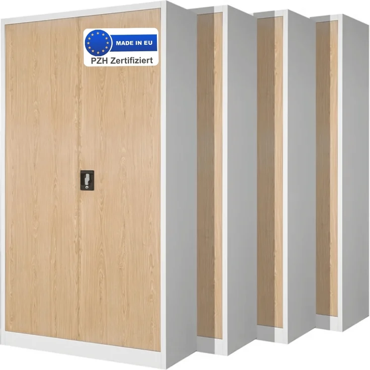 MegaDeal 4x Aktenschrank abschließbar KADO - 5 Ebenen verstellbar, Flügeltüren | Metallschrank Werkstatt Mehrzweckschrank Büroschrank aus Stahl Werkzeugschrank, 195x90x40cm Weiß-Sonoma Eiche – Bild 1