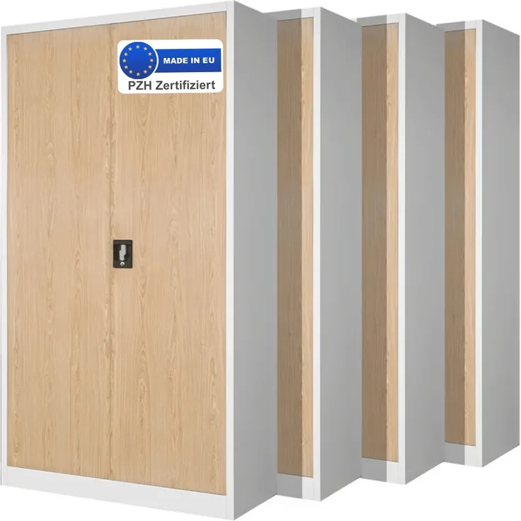 MegaDeal 4x Aktenschrank abschließbar KADO - 5 Ebenen verstellbar, Flügeltüren | Metallschrank Werkstatt Mehrzweckschrank Büroschrank aus Stahl Werkzeugschrank, 195x90x40cm Weiß-Sonoma Eiche