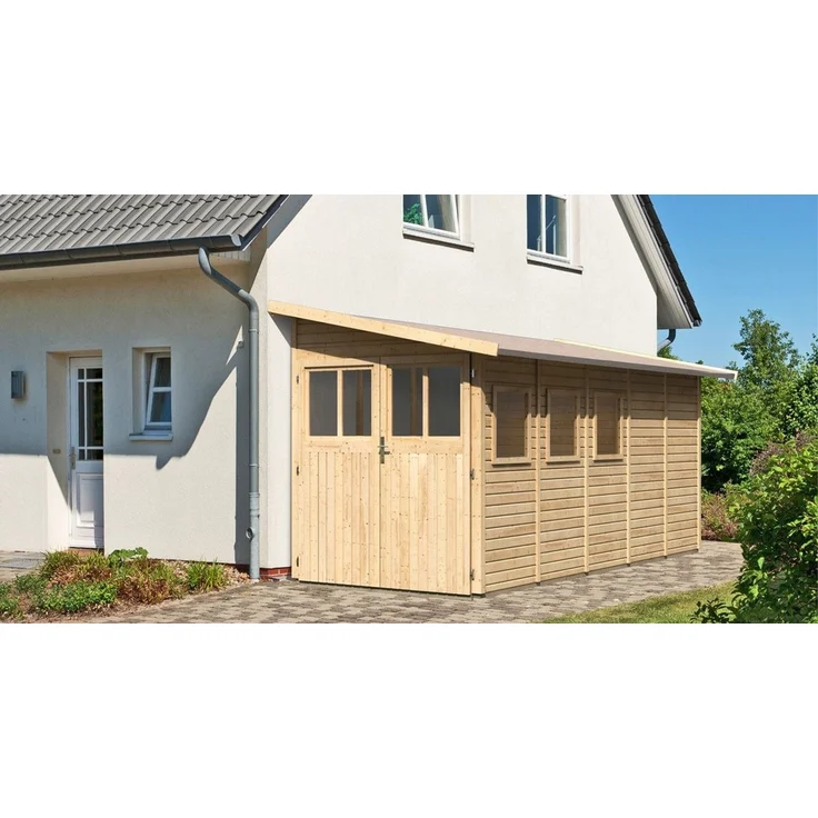 Anlehnhaus Wandlitz 5 - 181x442 cm, 19 mm Holz naturbelassen, Karibu – Bild 2