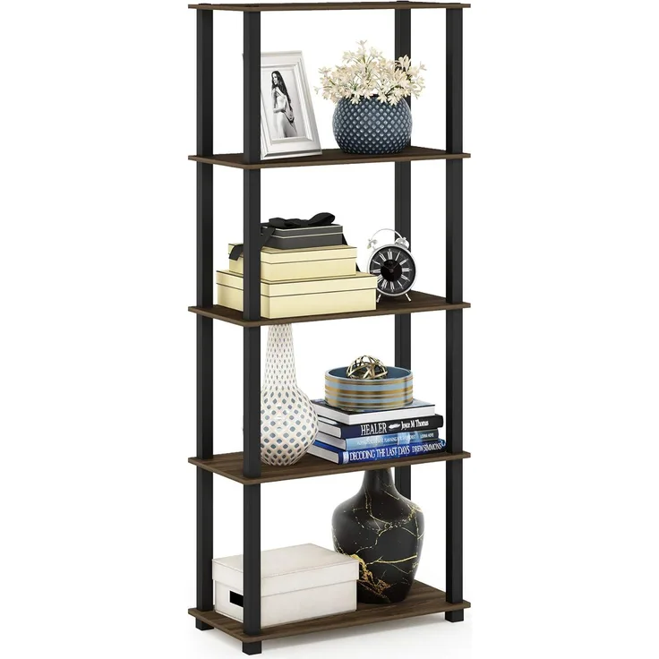 Furinno 5-Ebenen Mehrzweck-Regal mit quadratischen Rohren, holz, Columbia Walnut/Schwarz, 29. 46x59. 94x145. 8 cm