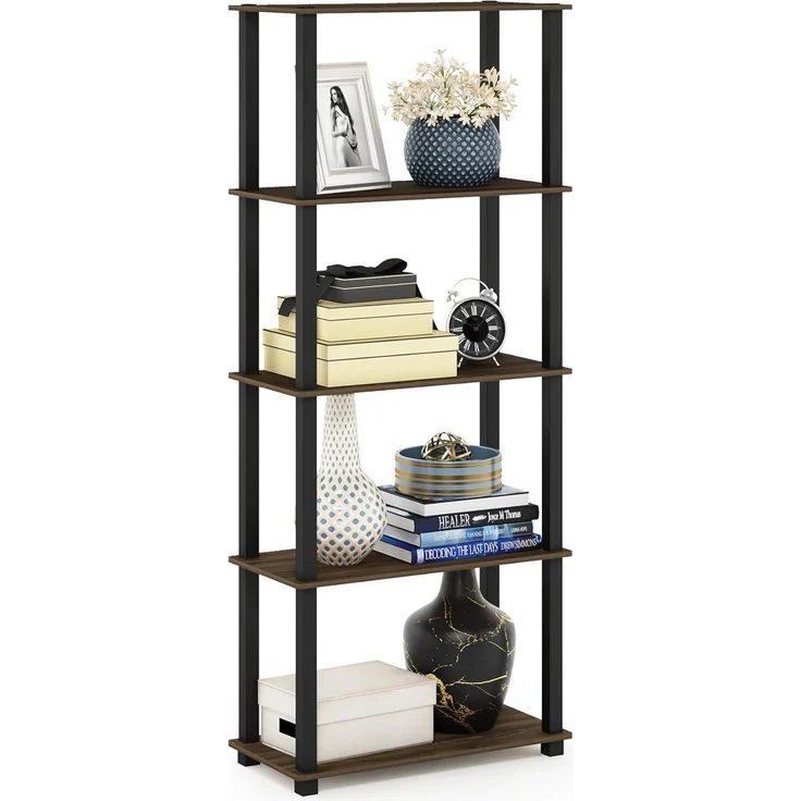Furinno 5-Ebenen Mehrzweck-Regal mit quadratischen Rohren, holz, Columbia Walnut/Schwarz, 29. 46x59. 94x145. 8 cm – Bild 1