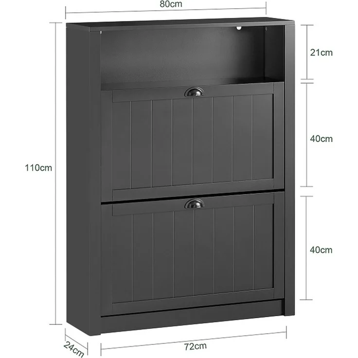 SoBuy FSR87-SCH Schuhschrank, MDF, Lackiert, Dunkelgrau, 80 x 110 x 24 cm – Bild 3
