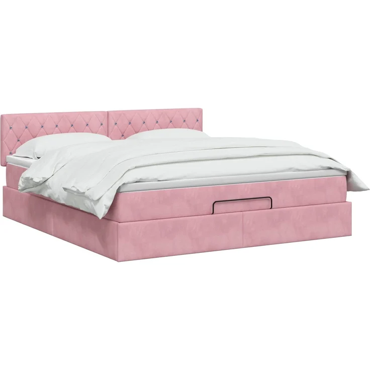vidaXL Ottoman Bett mit Matratze mit Kopfteil Rosa 160 x 200 cm Samt 3456500 – Bild 3
