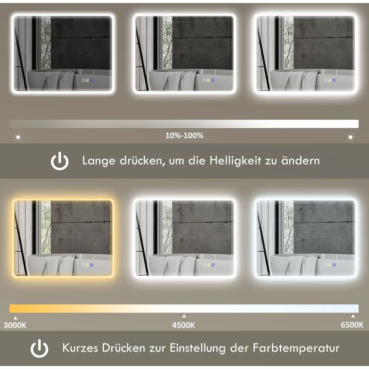 LED-Badezimmerspiegel, Bluetooth-Funktion, anpassbares Licht, Antibeschlag-Funktion--Silber--70x3.5x90cm--YOUDENOVA – Bild 8