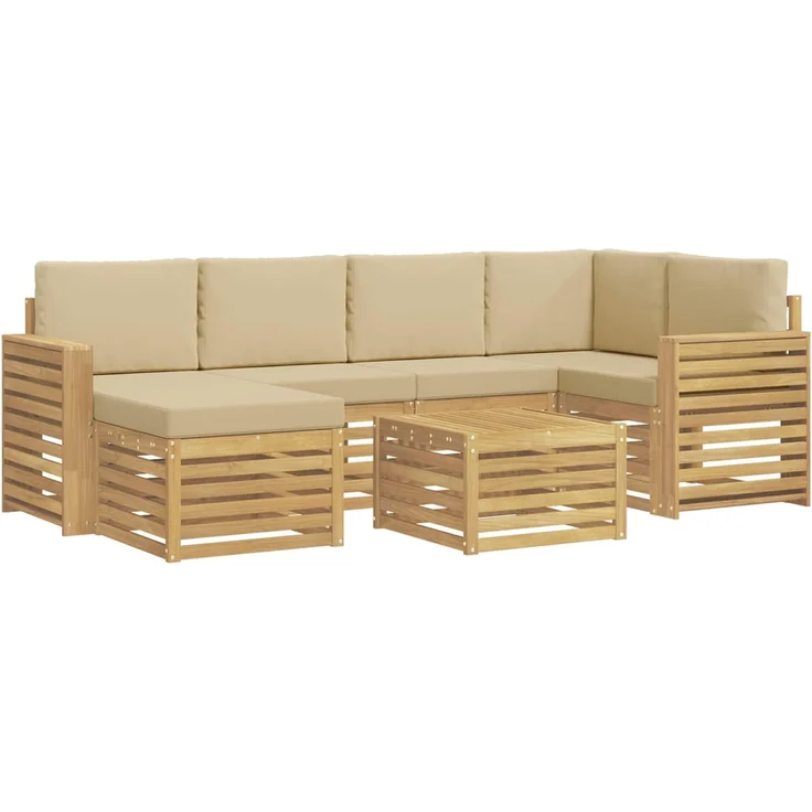 vidaXL Outdoor-Sofagarnitur 7 stk. 5-Sitzer Weiß und Beige Polyester 3392163 – Bild 2