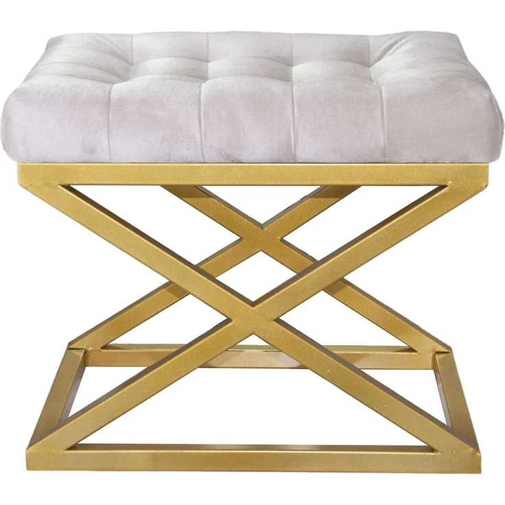 Atelier Del Sofa Stylish Pouffe with Metal Frame, 50 cm Width, 42 cm Height, 40 cm Depth | 100% Polyester Babyface, Elegant Gold & White Design | Perfect for Modern Living Spaces – Bild 1