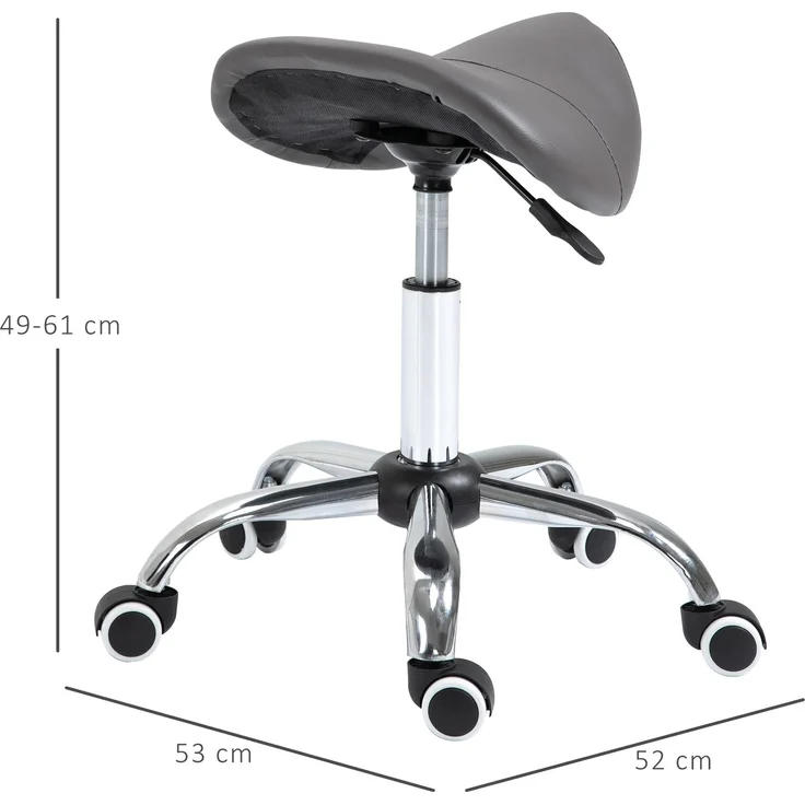 HOMCOM Rollhocker, PU, Metall, Grau, 52L x 53B x 49-61H cm – Bild 3