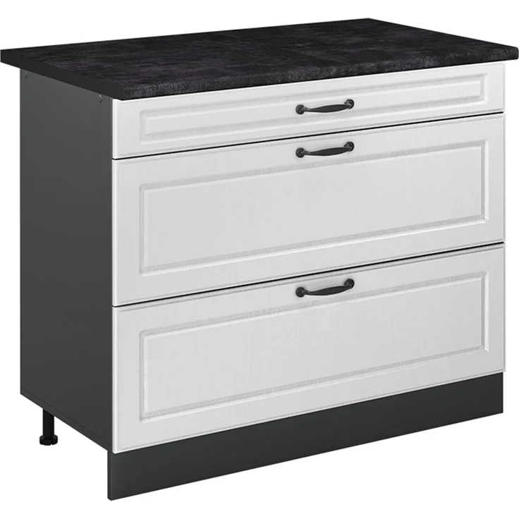 Küchenunterschrank R-Line Weiß Landhaus/Anthrazit 100 cm Arbeitsplatte Anthrazit Vicco – Bild 1