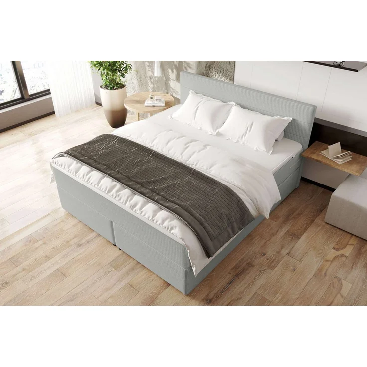 99rooms 'Phönix' Boxspringbett, Hellgrau, 200x200 cm, Cordstoff POSO – Bild 2