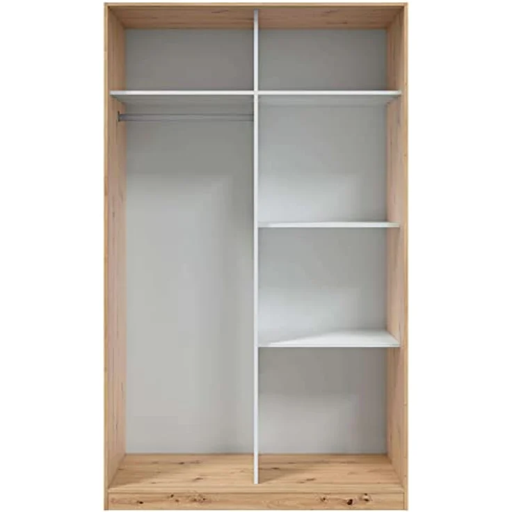 Habitdesign, Kleiderschrank mit 2 Schiebetüren – moderner Schwebetürenschrank für Schlafzimmer oder Jugendzimmer in Eiche Nodi, viel Stauraum, Maße: 120 x 200 x 50 cm (B x H x T), Modell Enzo – Bild 5