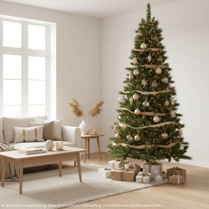 HXT 1101 SLIM 240 cm künstlicher Weihnachtsbaum inklusive Metallständer, exklusiv & hochwertig, schwer entflammbar – Bild 1