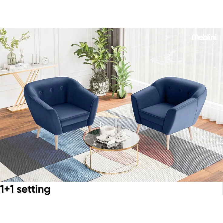 MEBLINI Mini Sofa Set 2-1-1 für Wohnzimmer - Mini Lounge für vier Personen - Küchensofa - Sofa Klein - Sitzgarnitur - Polstergarnitur - Sofagarnituren - DORIS - 2+1+1 - Blau Samt – Bild 5