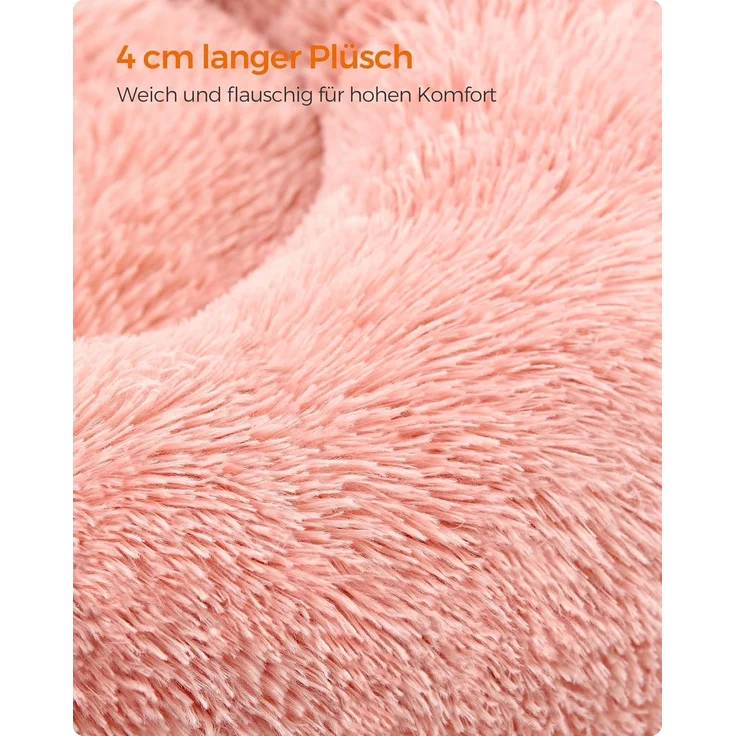 Feandrea Hundebett flauschig, Katzenbett, Donut Kissen, waschbar, Polsterung in der Mitte herausnehmbar, Langer Plüsch, 60 cm Durchmesser, rosa PGW038P01 – Bild 4