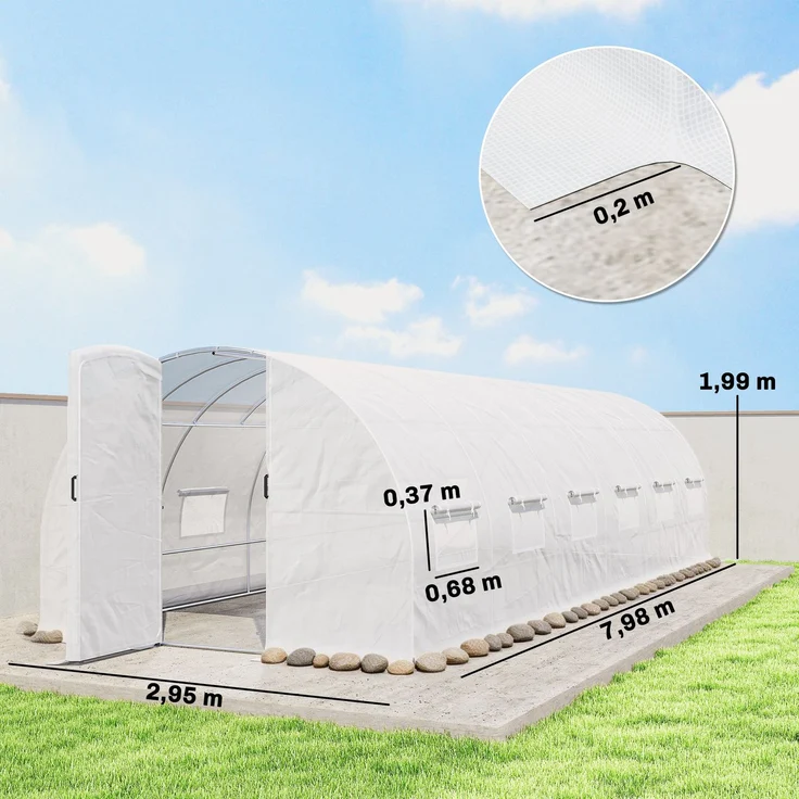 MELAYR, 24 m² großes Tunnelgewächshaus, Tunnelgewächshaus mit Türen und 12 Fenstern mit Moskitonetzen, Weiß – Bild 5