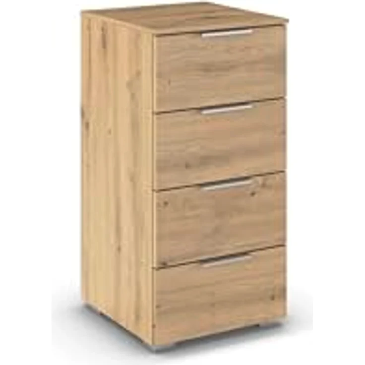 Rauch Möbel Alabama, Kommode für Schlafzimmer, Kinderzimmer, Garderobe, Flur, mit 4 Schubladen, Soft-Close-Funktion, Farbe Eiche Artisan, Holz, Griff Alufarben, Maße 40x81x42cm – Bild 1