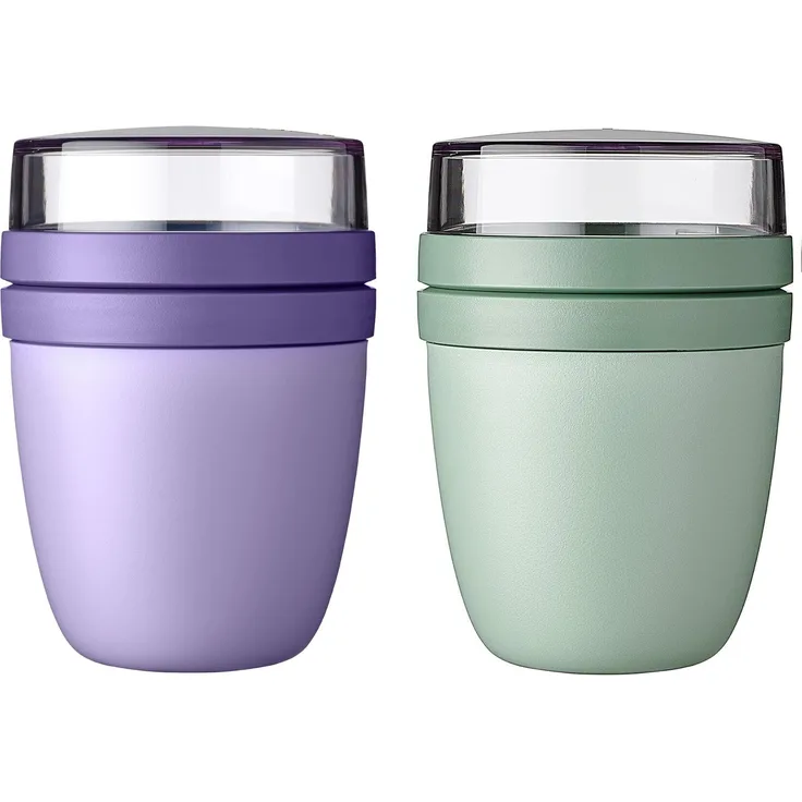 Mepal | Lunchpot Ellipse Mixed Mini | Vivid Lilac + Nordic Sage | Müslibecher to go | Unterteilung für Joghurt & Müsli | 300 ml + 120 ml | Geeignet für Gefrierschrank, Mikrowelle & Spülmaschine